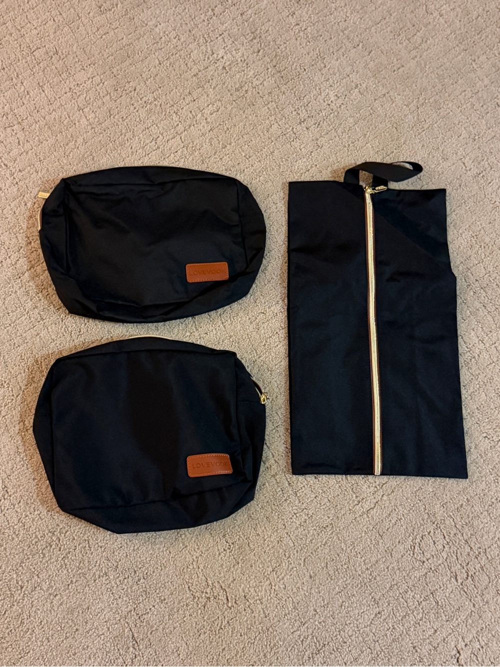 Black Travel Toiletry and Shoe Bags Set - Unbranded